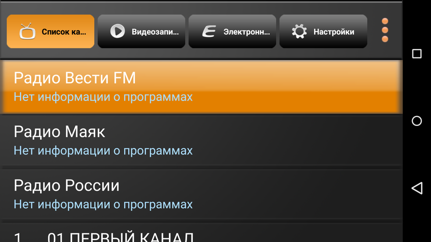 Работа с AVerTV Mobile II, список каналов