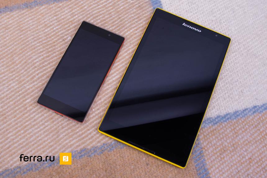 Лицевая сторона 8-дюймового Lenovo TAB S8-50LC и 5-дюймового Lenovo VIBE X2