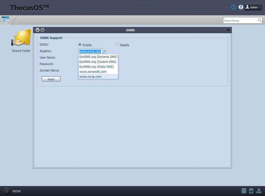 Штатными средствами Thecus OS можно привязать к хранилищу доменное имя, даже если вы располагаете лишь динамическим IP-адресом