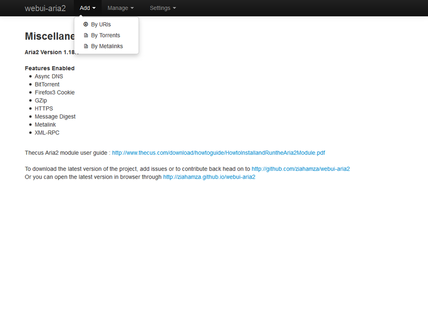 Программа Aria2, универсальный загрузчик файлов, имеет собственный веб-интерфейс