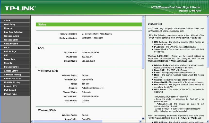 Содержимое раздела «Статус» у TP-Link TL-WDR4300 могло бы быть расположено компактнее, чтобы не пролистывать экран вниз