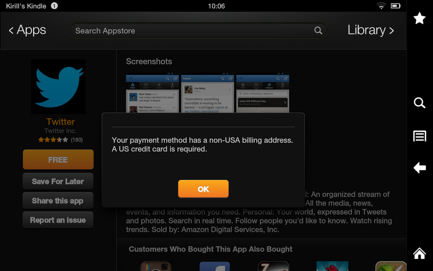 Россияне не могут скачать на Kindle Fire HD даже бесплатные программы