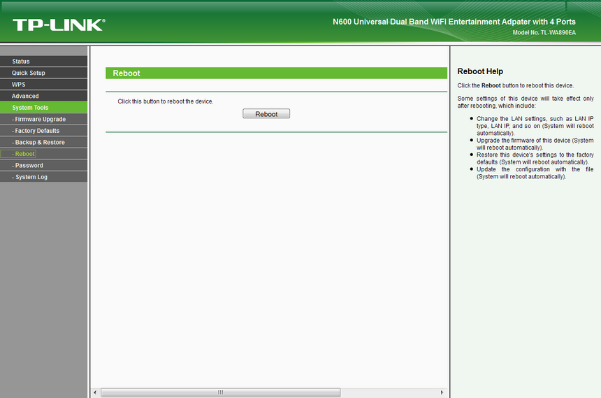 Веб-интерфейс TP-Link TL-WA890EA