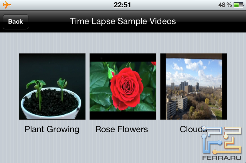 TimeLapse Photography, примеры интервального видео можно посмотреть из самой программы