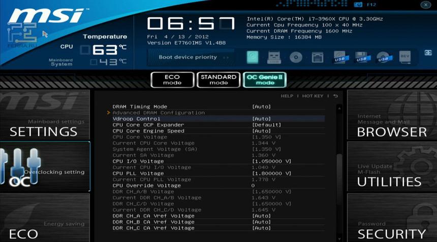 Раздел Overclocking Settings