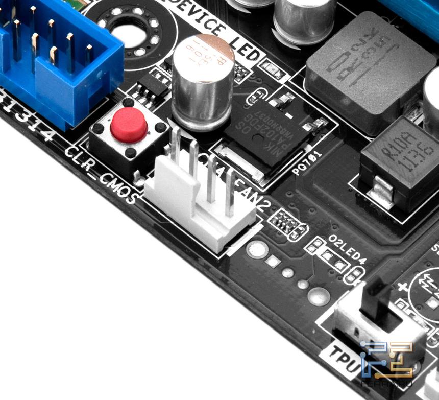 Разъем подключения вентилятора и кнопка сброса настроек BIOS