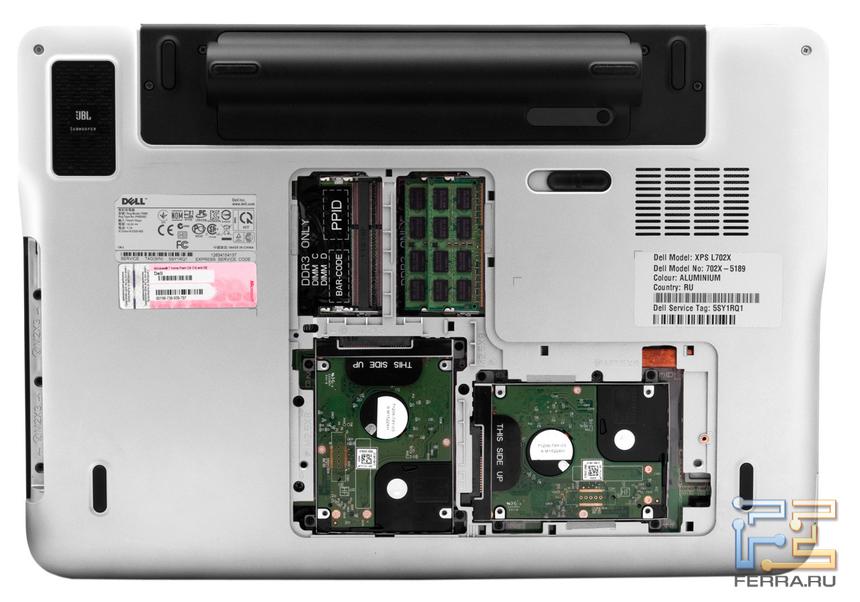 Dell XPS L702X, вид сзади, со снятыми панелями