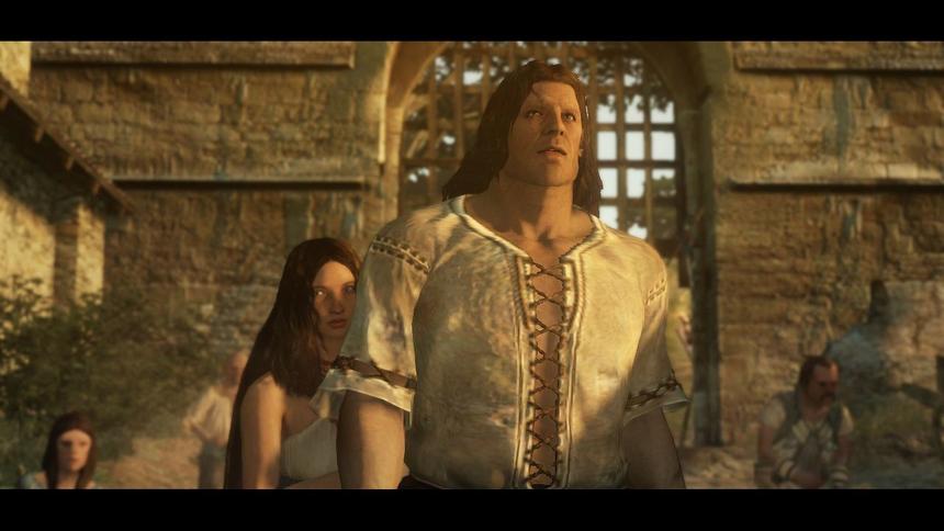 Люди испуганно смотрят на прибытие дракона, который прилетел уничтожить городок Кассардис, родину Воскресшего