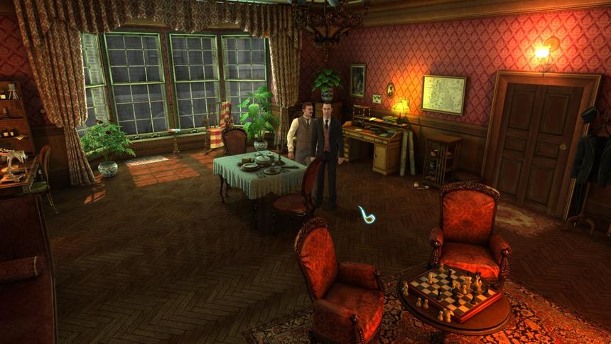 Холмс преступает закон, а Ватсон пытается «преступить» Холмса: застревание в объектах и невозможность обойти человека или столб — типичная проблема подобных приключенческих игр