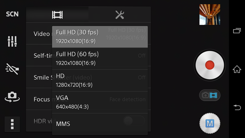 Настройки видеосъемки в Sony Xperia Z2
