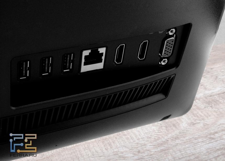 Разъемы на задней панели ASUS ET2411: три USB, RJ-45, вход HDMI, вход D-SUB, выход HDMI