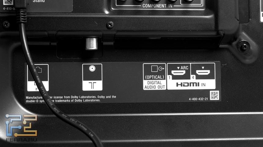 Нижние разъемы телевизора Sony KDL-40HX853
