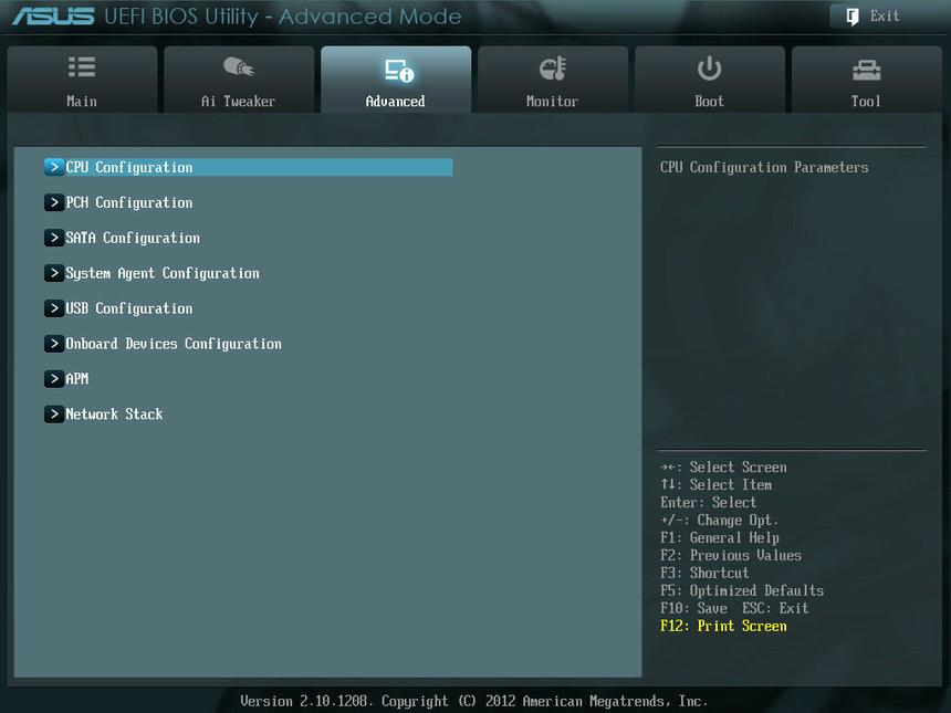 Вкладка Advanced в UEFI BIOS на ASUS P8Z77-V Pro