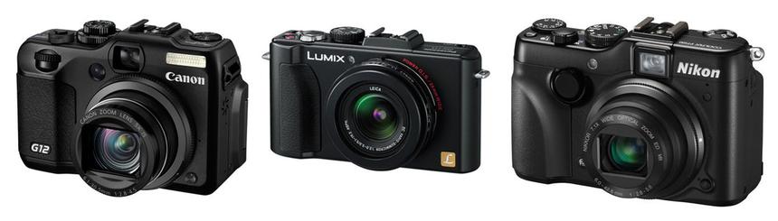 Canon PowerShot G12, Panasonic Lumix LX5 и Nikon Coolpix P7100