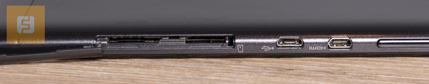 Разъём SIM, micro SDXC, micro-USB и micro HDMI на левой грани Lenovo IdeaTab S6000