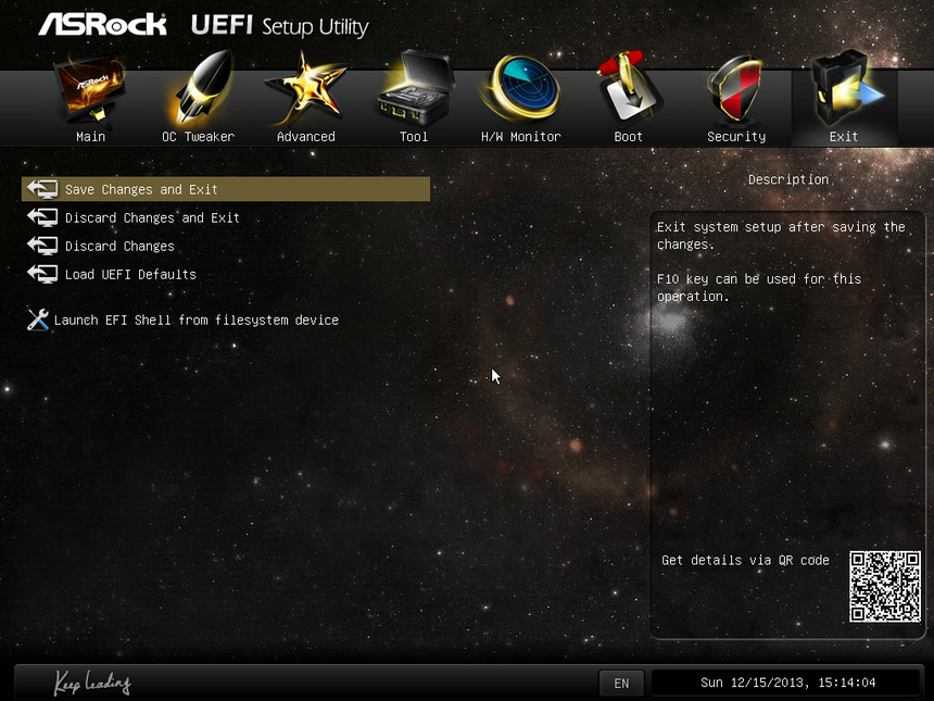 Вкладка Exit UEFI BIOS материнской платы ASRock Z87 OC Formula