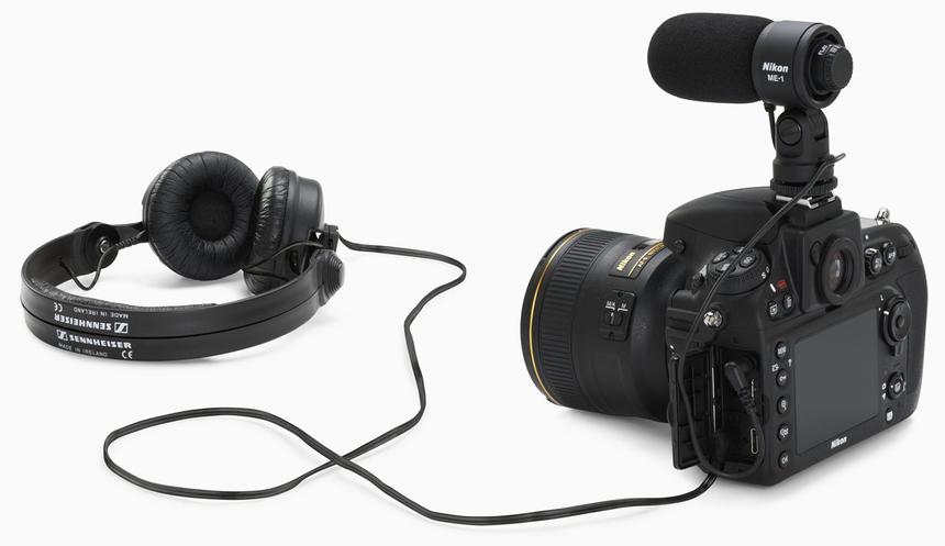 Nikon D800 с внешним микрофоном и мониторными наушниками