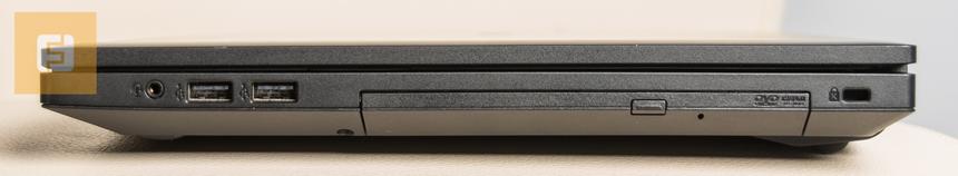 Правая грань ASUSPRO ESSENTIAL PU550CA: 1х мини-джек, 2x USB 2.0, DVD-RW