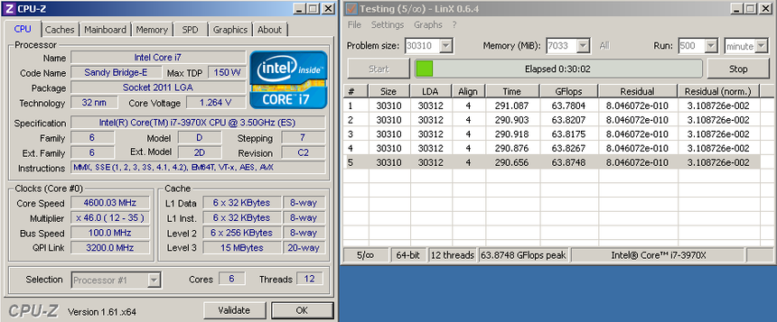 Характеристики процессора Intel Core i7 3970X в разгоне