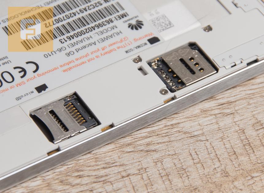 Слоты для карты памяти и SIM-карты Huawei Ascend G6