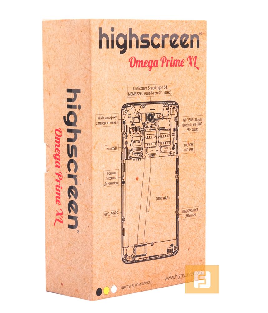 Коробка Highscreen Omega Prime XL выглядит оригинально