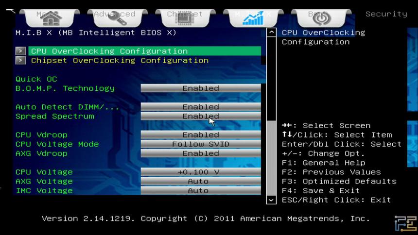 ECS Z77H2-A2X UEFI, меню M.I.B. X