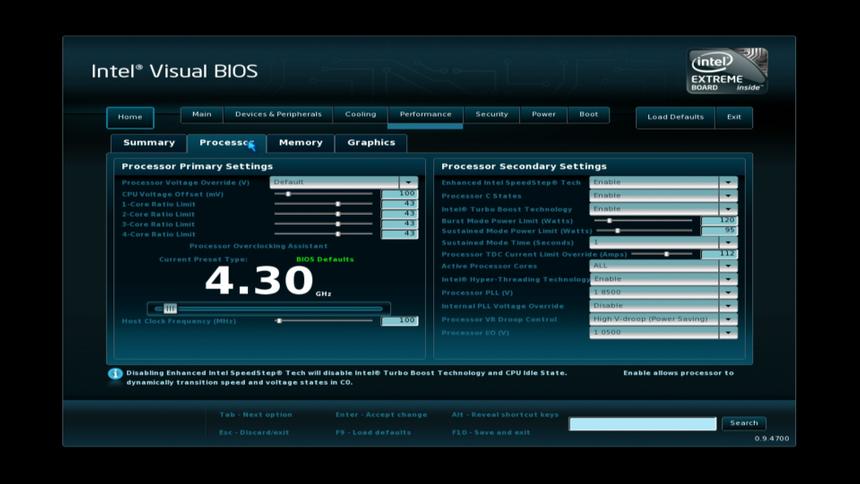 Вкладка Processor