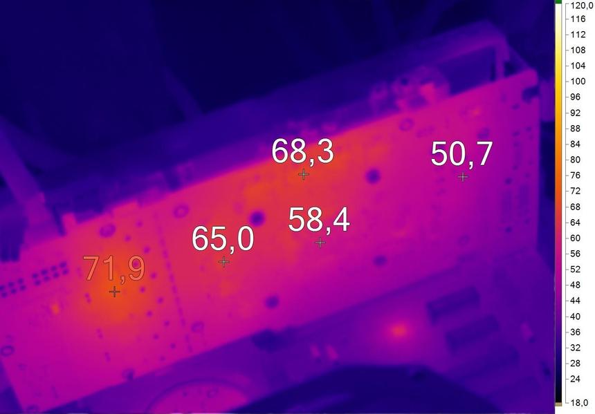 Нагрев оборотной стороны SAPPHIRE DUAL-X R9 285 2GB GDDR5 OC (UEFI)