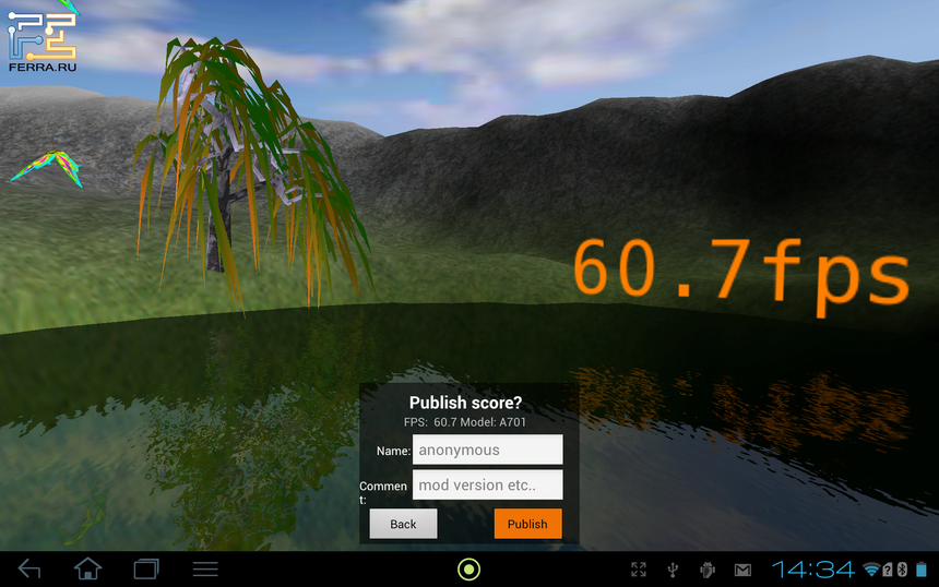 Результаты теста Nenamark1 на Acer Iconia Tab A701