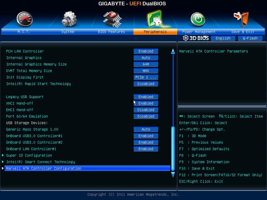 Вкладка Peripherals