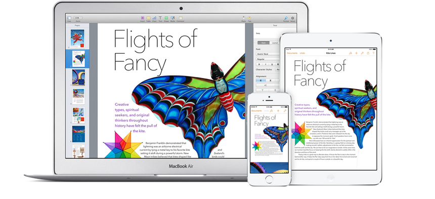 Приложение Pages из пакета iWork на iPad mini с Retina-дисплеем