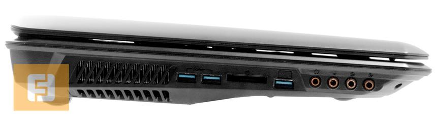 Левый край MSI GT70 2OD-255RU: 2x USB 3.0, кард-ридер, USB 3.0, 4x Audio I/O