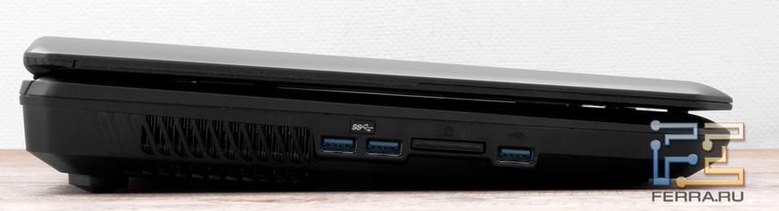 Левый торец MSI GT60: три USB 3.0, карт-ридер