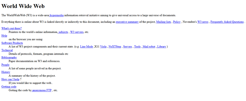 Первый веб-сайт содержал описание технологии World Wide Web