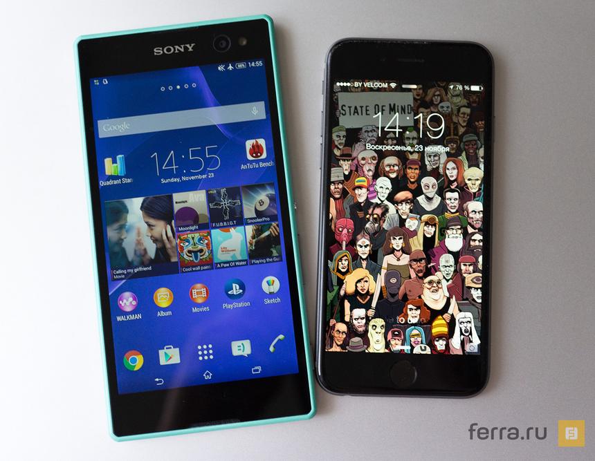 Sony Xperia C3 и iPhone 6