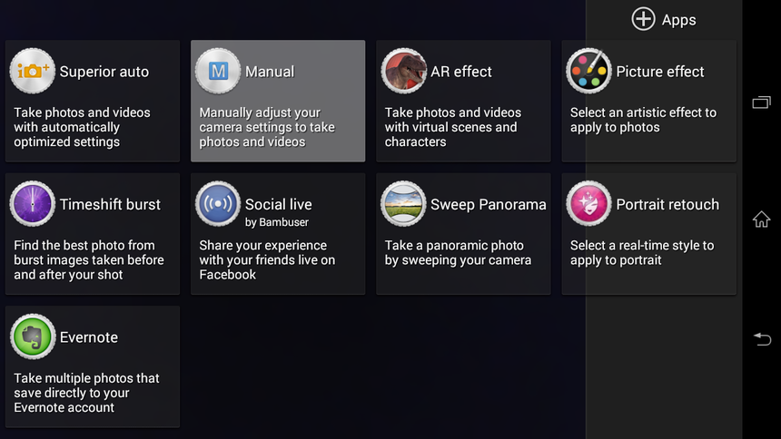 Интерфейс приложения для съемки на Sony Xperia C3