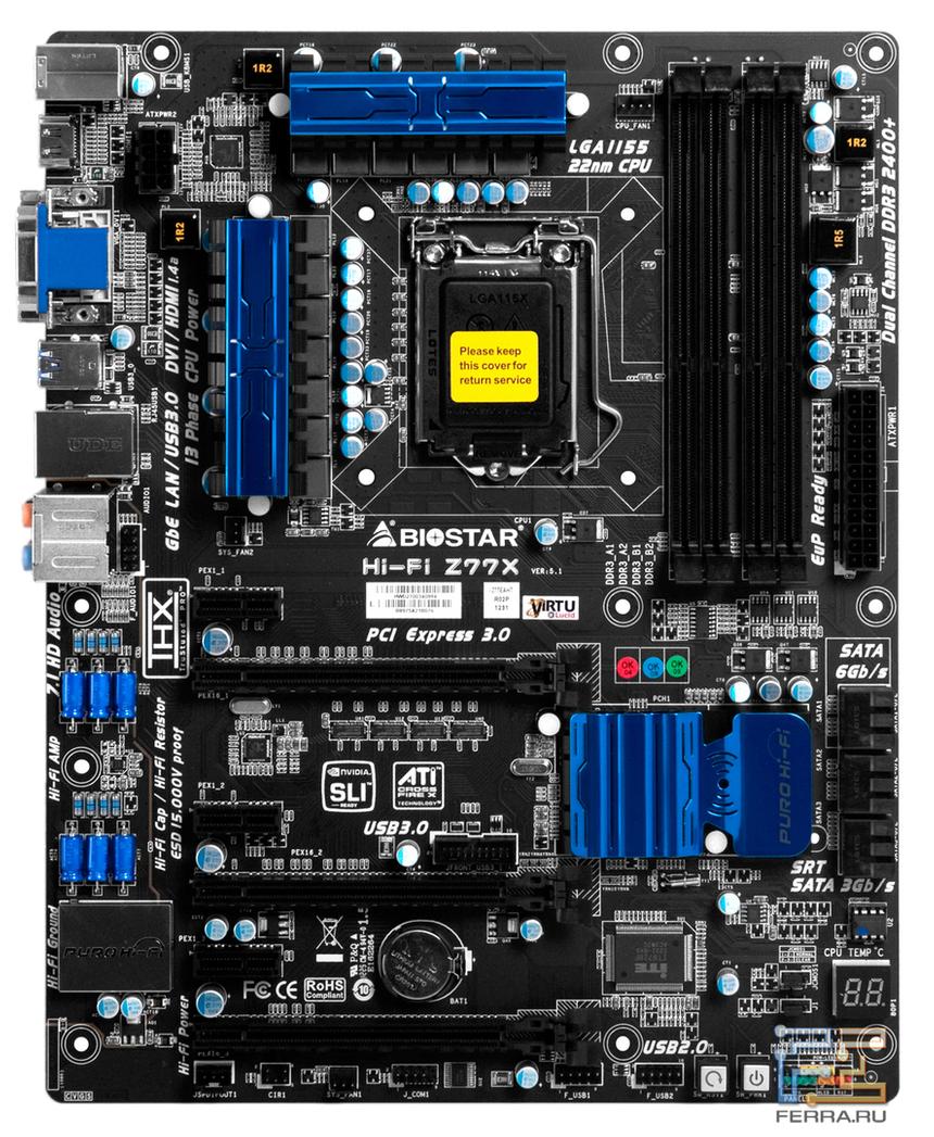 Материнская плата Biostar Hi-Fi Z77X, вид сверху