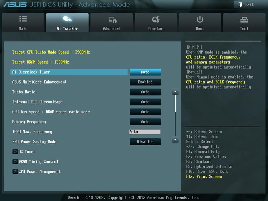 Вкладка Ai Tweaker
