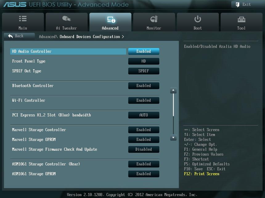 Вкладка Onboard Devices Configuration