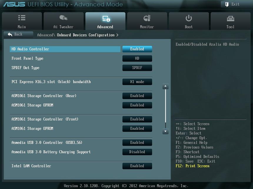 Вкладка Onboard Devices Configuration