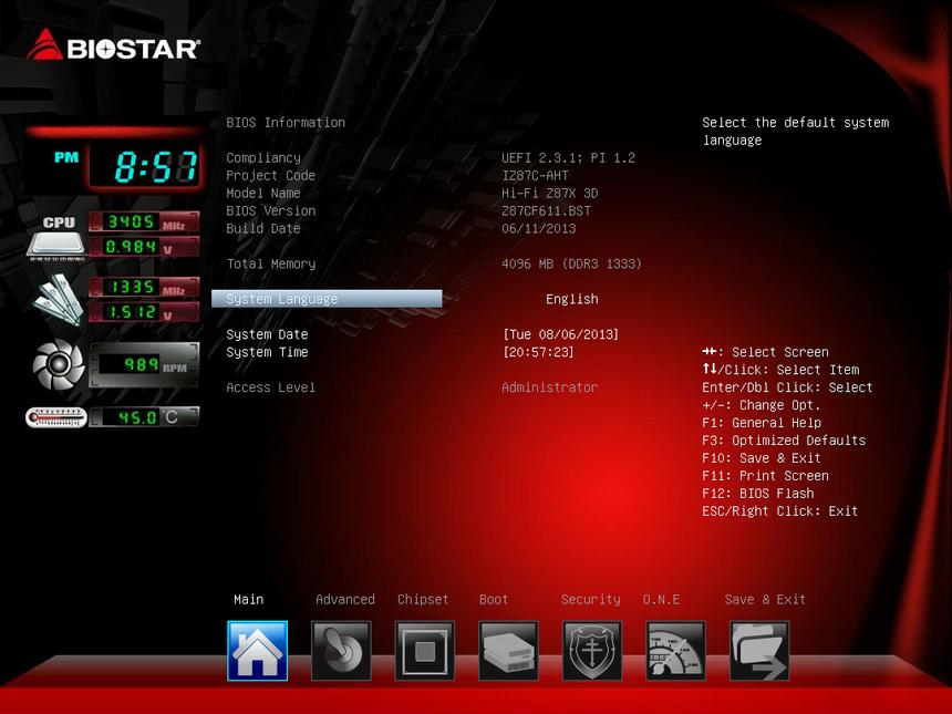Основное меню BIOS