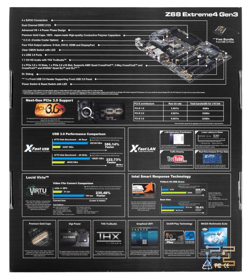 Обратная сторона упаковки ASRock Z68 Extreme4 Gen3