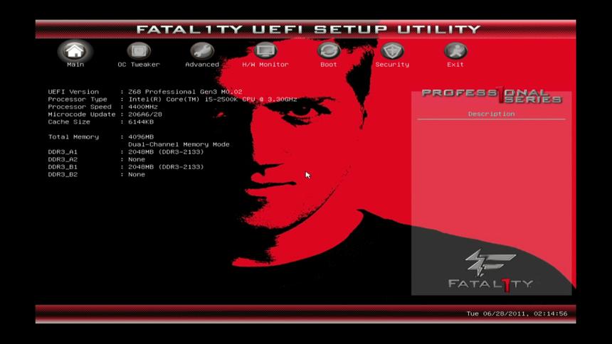 ASRock Fatal1ty Z68 Professional Gen3 UEFI, вкладка Main