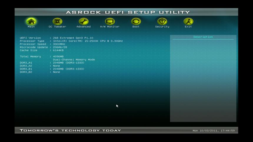 ASRock Z68 Extreme4 Gen3 UEFI, вкладка Main