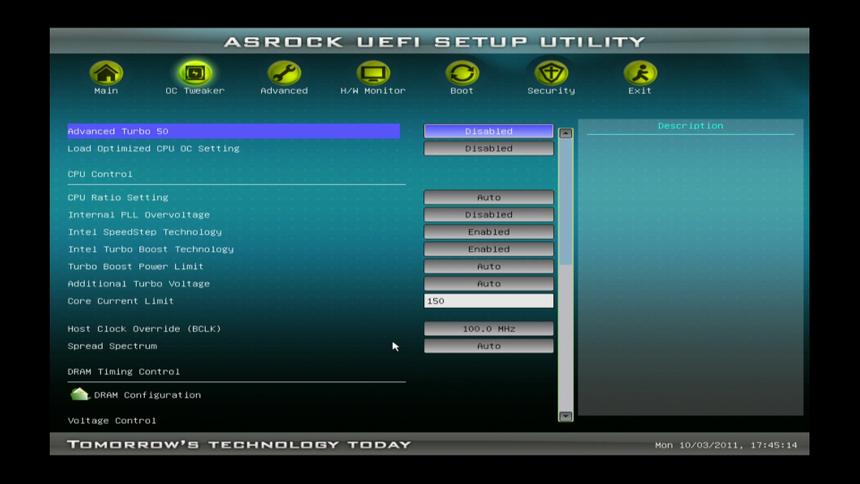 ASRock Z68 Extreme4 Gen3 UEFI, вкладка OC Tweaker