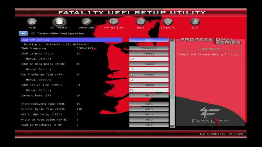 ASRock Fatal1ty Z68 Professional Gen3 UEFI, вкладка DRAM Configuration