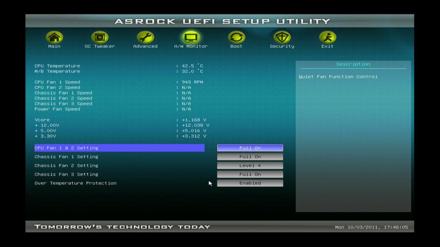 ASRock Z68 Extreme4 Gen3 UEFI, вкладка «H/W Monitor»