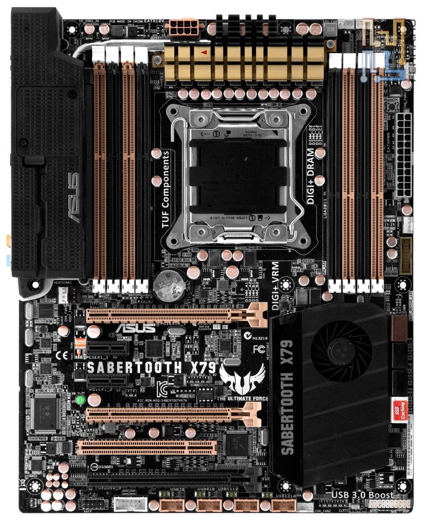 Лицевая сторона материнской платы ASUS Sabertooth X79