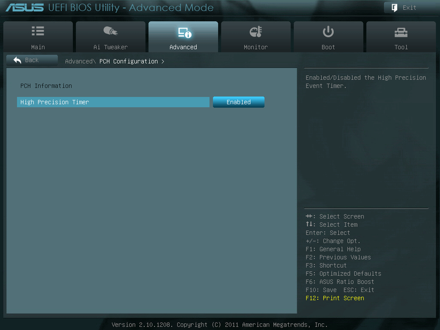 UEFI, меню Advanced \ PCH Configuration