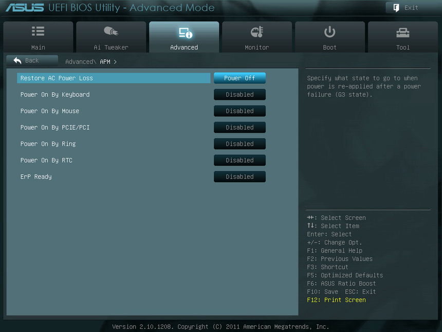 UEFI, меню Advanced \ APM